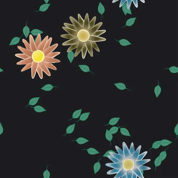 Flores Abstractas Hojas Fondo Sin Costura Ilustración Vectorial — Vector de stock