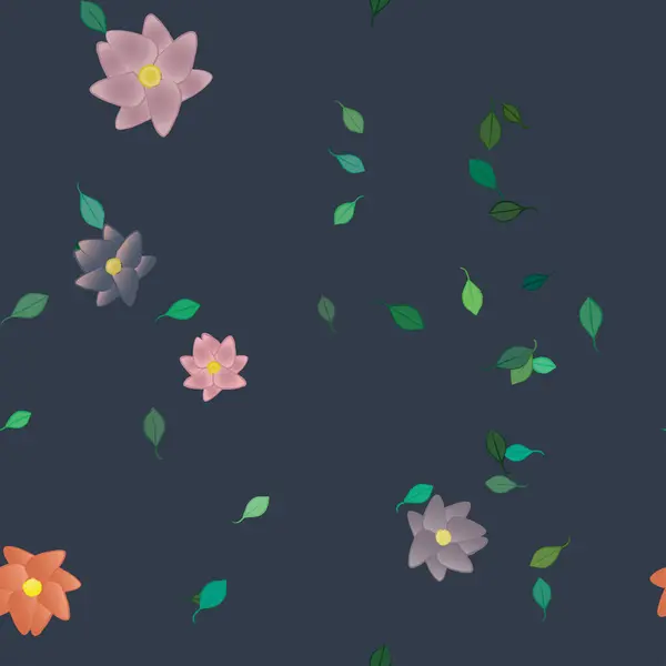 Flores Con Hojas Fondo Sin Costuras Ilustración Vectorial — Vector de stock