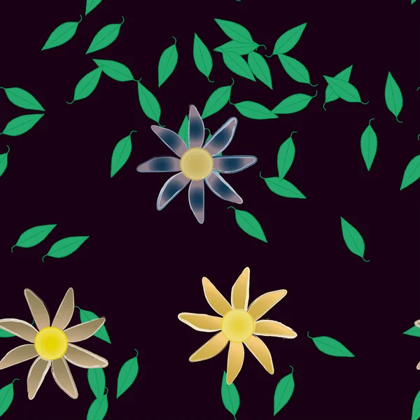 Fleurs Avec Feuilles Fond Sans Couture Illustration Vectorielle — Image vectorielle