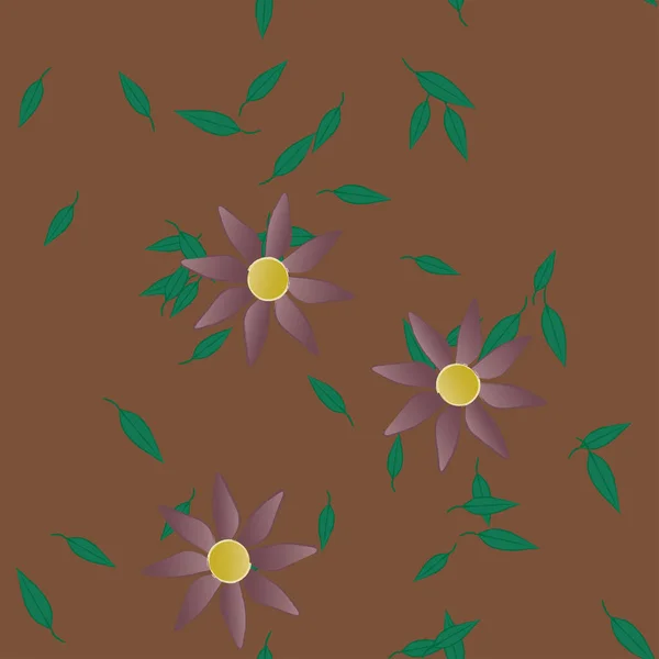 Flores Con Hojas Fondo Sin Costuras Ilustración Vectorial — Archivo Imágenes Vectoriales