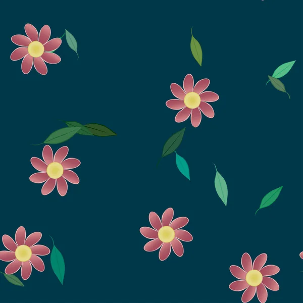 Flores Con Hojas Fondo Sin Costuras Ilustración Vectorial — Archivo Imágenes Vectoriales