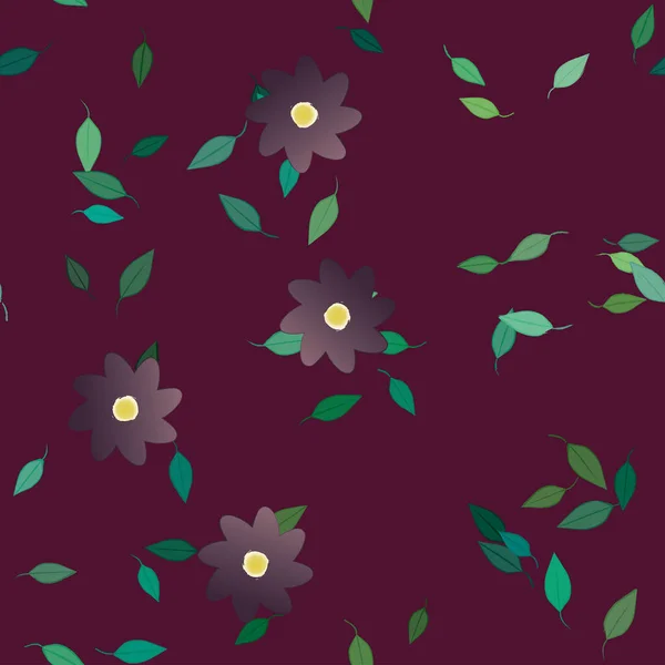 Fleurs Avec Feuilles Fond Sans Couture Illustration Vectorielle — Image vectorielle