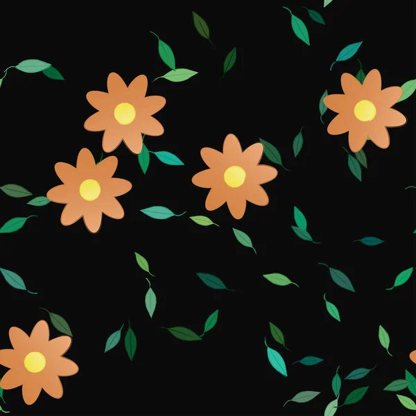 Flores Con Hojas Fondo Sin Costuras Ilustración Vectorial — Archivo Imágenes Vectoriales