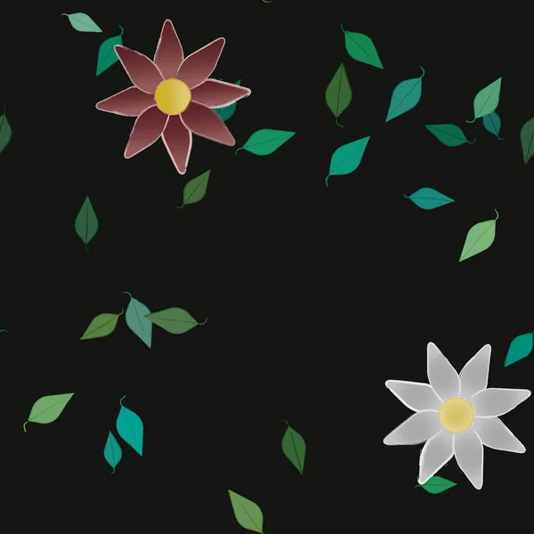 Flores Con Hojas Fondo Sin Costuras Ilustración Vectorial — Vector de stock