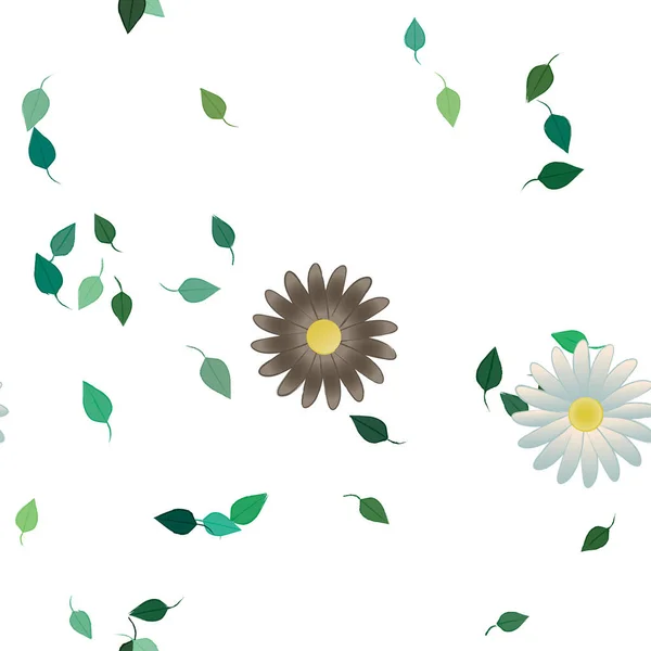 Fleurs Avec Feuilles Fond Sans Couture Illustration Vectorielle — Image vectorielle