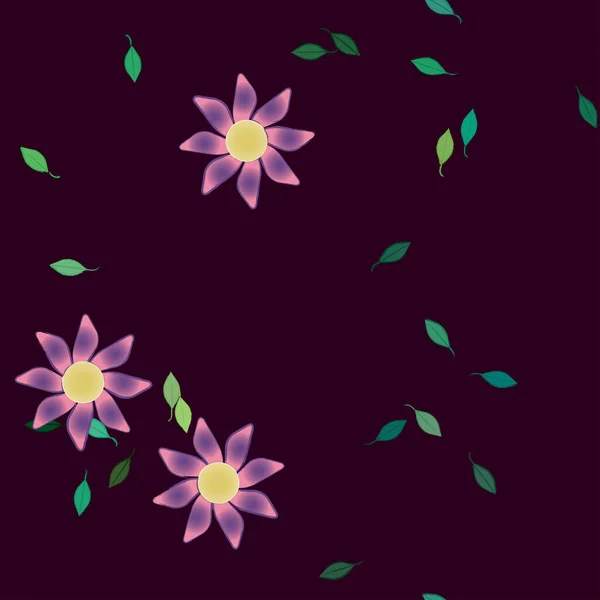 Flores Con Hojas Fondo Sin Costuras Ilustración Vectorial — Archivo Imágenes Vectoriales