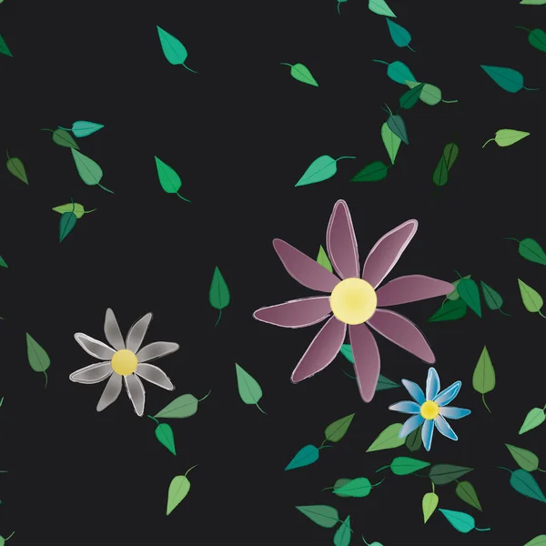 Fleurs Avec Feuilles Fond Sans Couture Illustration Vectorielle — Image vectorielle