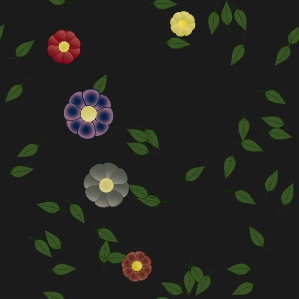 Flores Con Hojas Fondo Sin Costuras Ilustración Vectorial — Vector de stock