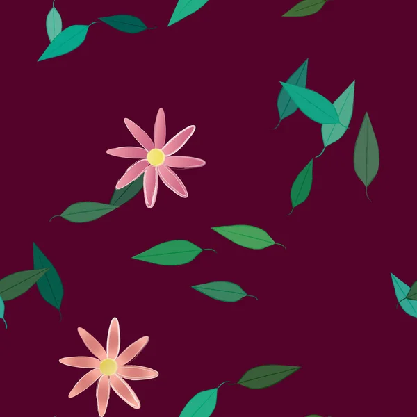 Fleurs Avec Feuilles Fond Sans Couture Illustration Vectorielle — Image vectorielle