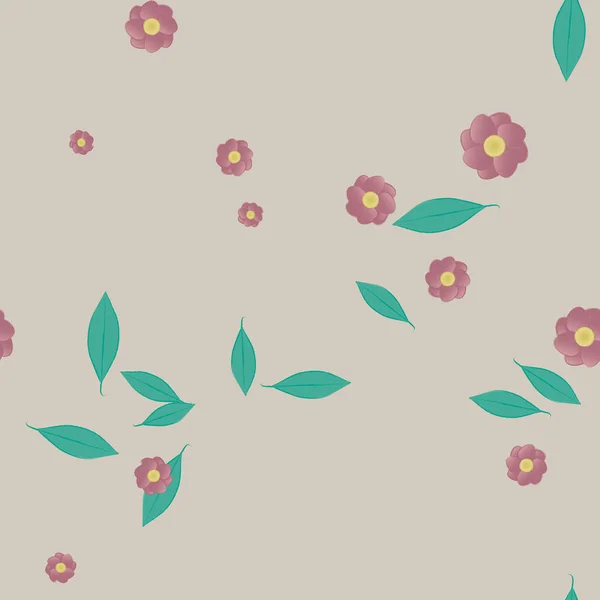 Flores Con Hojas Fondo Sin Costuras Ilustración Vectorial — Vector de stock