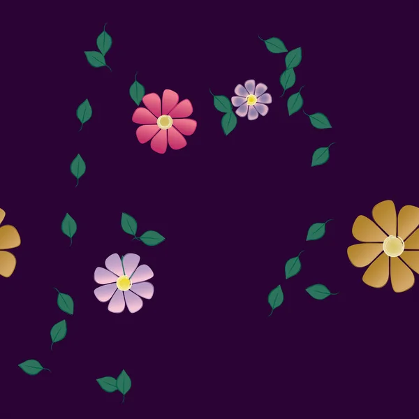 Flores Con Hojas Fondo Sin Costuras Ilustración Vectorial — Vector de stock