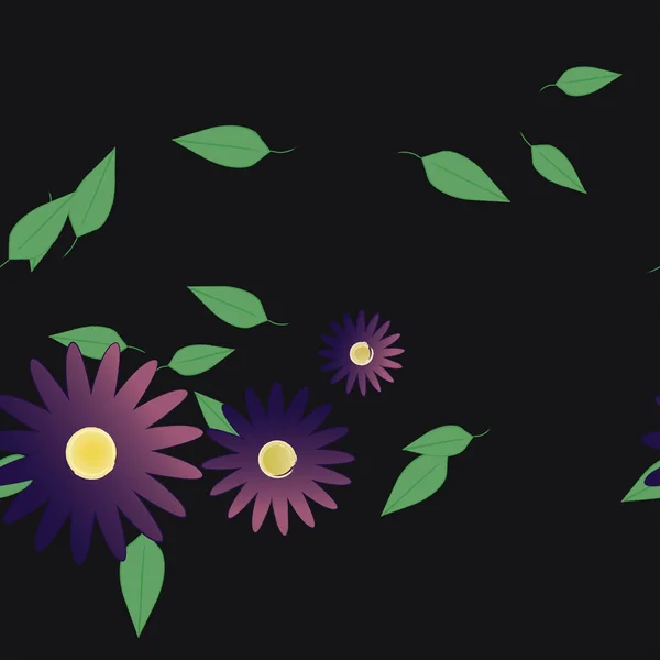 Fleurs Avec Feuilles Fond Sans Couture Illustration Vectorielle — Image vectorielle