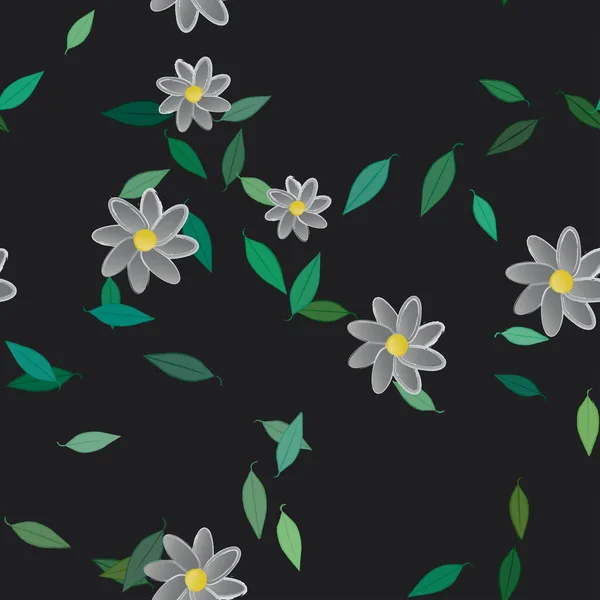 Flores Com Folhas Sem Costura Fundo Ilustração Vetorial —  Vetores de Stock