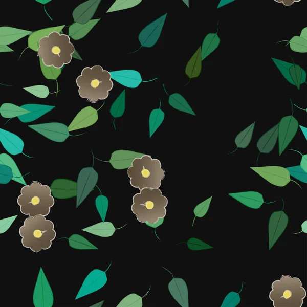 Fleurs Avec Feuilles Fond Sans Couture Illustration Vectorielle — Image vectorielle