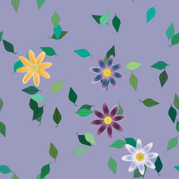 Blumen Mit Blättern Nahtloser Hintergrund Vektorillustration — Stockvektor