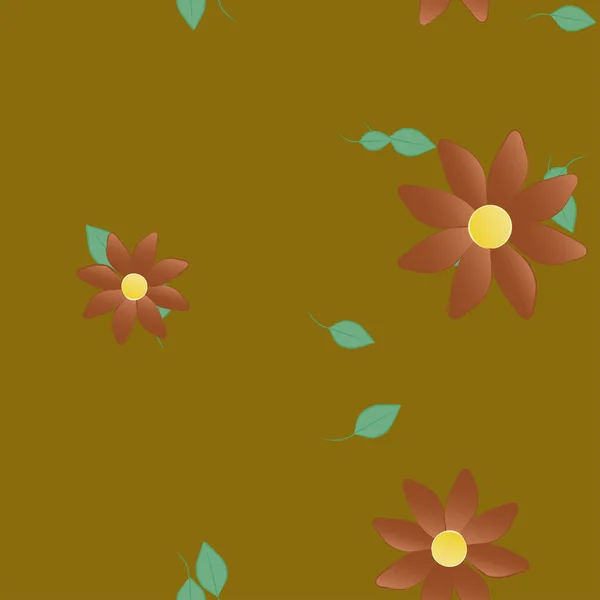 Flores Con Hojas Fondo Sin Costuras Ilustración Vectorial — Vector de stock