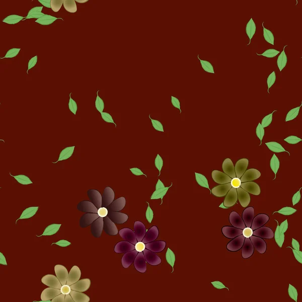 Flores Con Hojas Fondo Sin Costuras Ilustración Vectorial — Archivo Imágenes Vectoriales