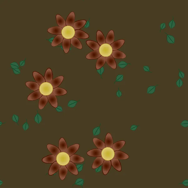 Flores Con Hojas Fondo Sin Costuras Ilustración Vectorial — Archivo Imágenes Vectoriales