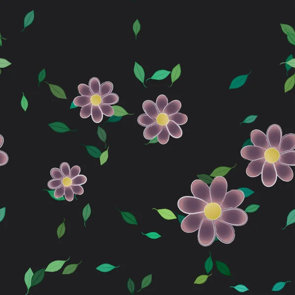 Flores Com Folhas Sem Costura Fundo Ilustração Vetorial — Vetor de Stock