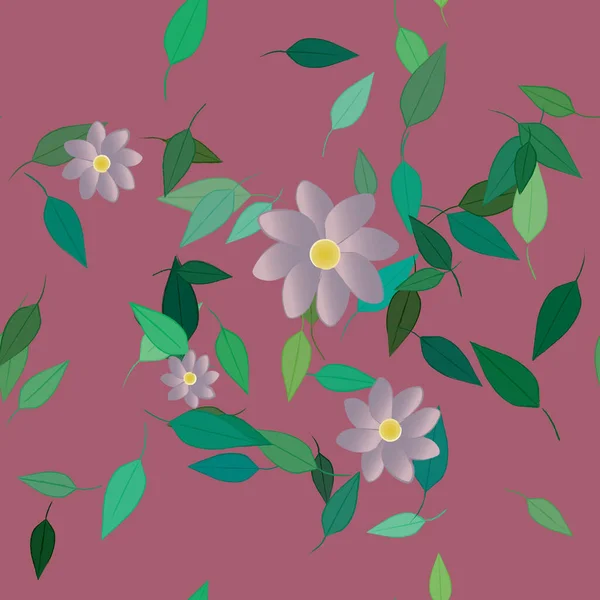 Flores Con Hojas Fondo Sin Costuras Ilustración Vectorial — Archivo Imágenes Vectoriales