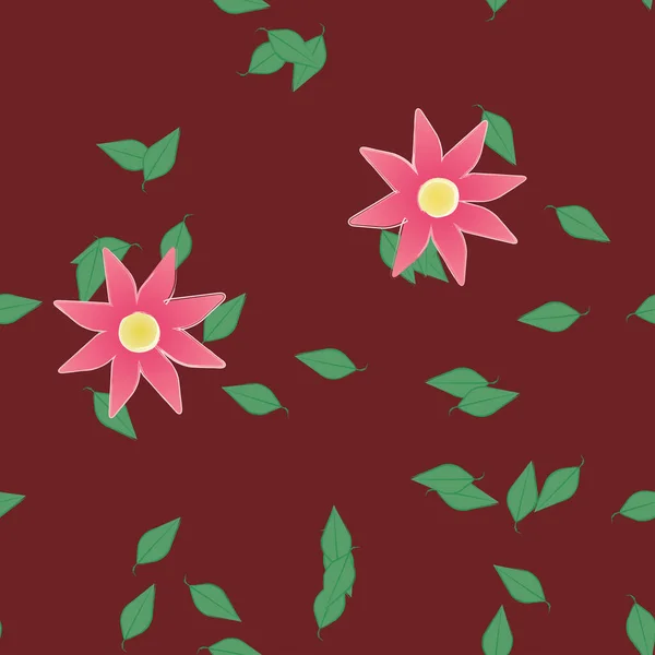 Fleurs Avec Feuilles Fond Sans Couture Illustration Vectorielle — Image vectorielle