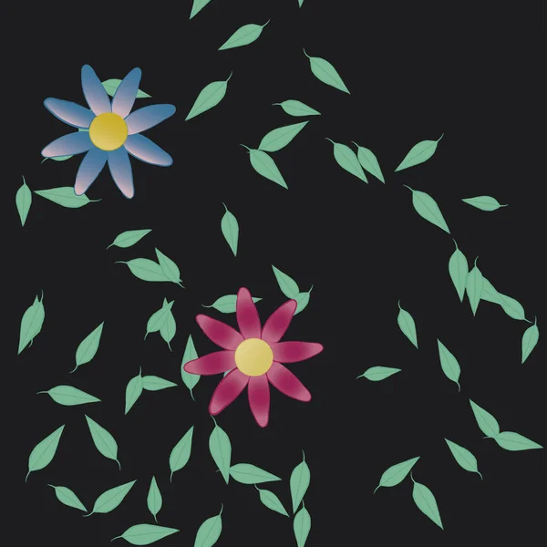 Fleurs Avec Feuilles Fond Sans Couture Illustration Vectorielle — Image vectorielle