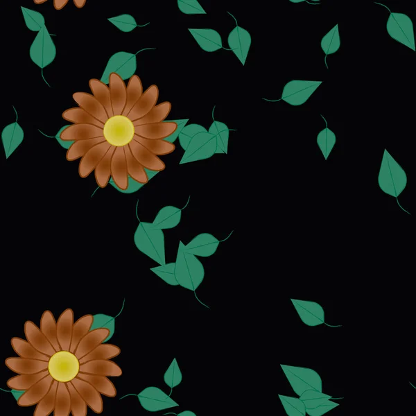 Flores Con Hojas Fondo Sin Costuras Ilustración Vectorial — Vector de stock