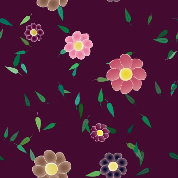 Flores Con Hojas Fondo Sin Costuras Ilustración Vectorial — Archivo Imágenes Vectoriales