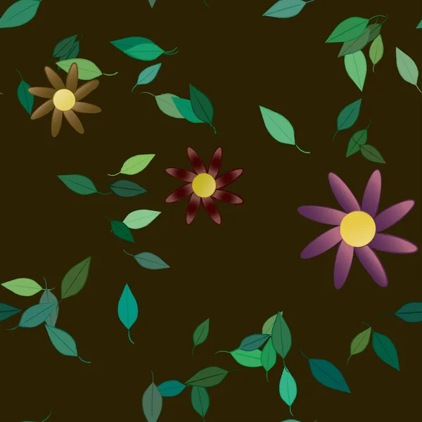 Flores Con Hojas Fondo Sin Costuras Ilustración Vectorial — Vector de stock