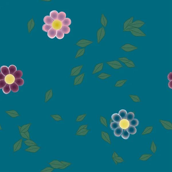 Flores Con Hojas Fondo Sin Costuras Ilustración Vectorial — Vector de stock