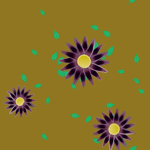 Flores Con Hojas Fondo Sin Costuras Ilustración Vectorial — Archivo Imágenes Vectoriales