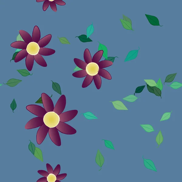 Flores Con Hojas Fondo Sin Costuras Ilustración Vectorial — Archivo Imágenes Vectoriales