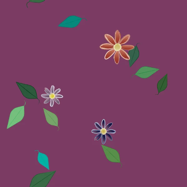 Fleurs Avec Feuilles Fond Sans Couture Illustration Vectorielle — Image vectorielle