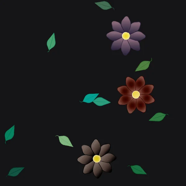 Flores Con Hojas Fondo Sin Costuras Ilustración Vectorial — Vector de stock