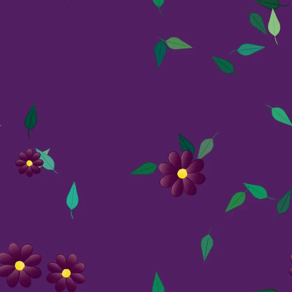 Fleurs Avec Feuilles Fond Sans Couture Illustration Vectorielle — Image vectorielle