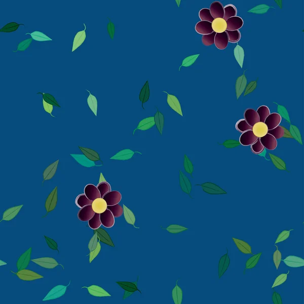 Fleurs Avec Feuilles Fond Sans Couture Illustration Vectorielle — Image vectorielle