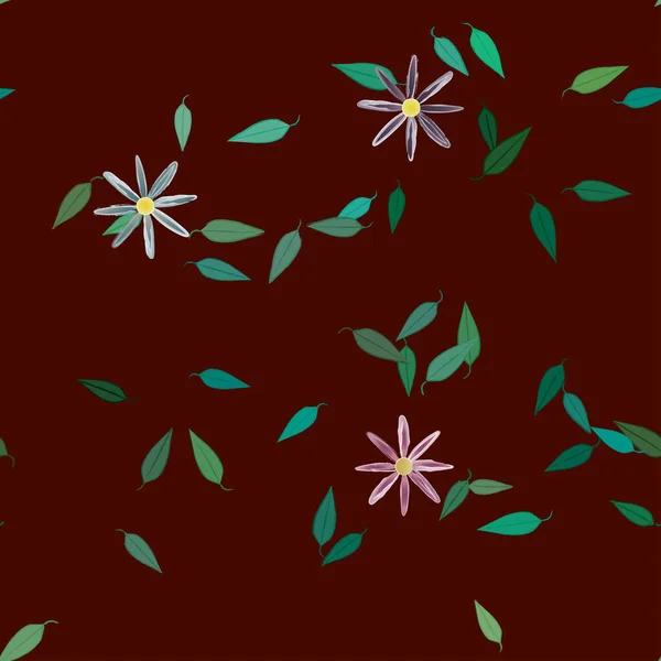 Flores Con Hojas Fondo Sin Costuras Ilustración Vectorial — Vector de stock