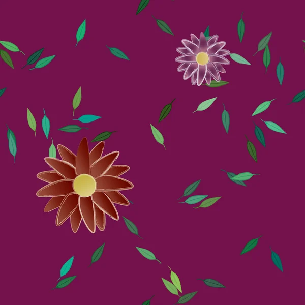 Fleurs Avec Feuilles Fond Sans Couture Illustration Vectorielle — Image vectorielle