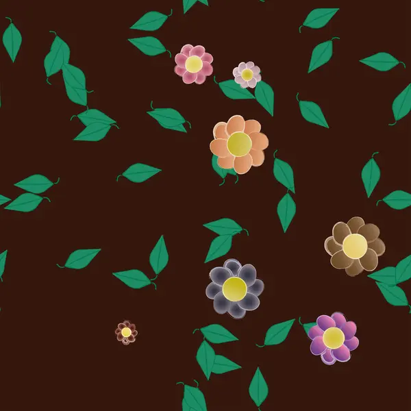 Flores Con Hojas Fondo Sin Costuras Ilustración Vectorial — Vector de stock