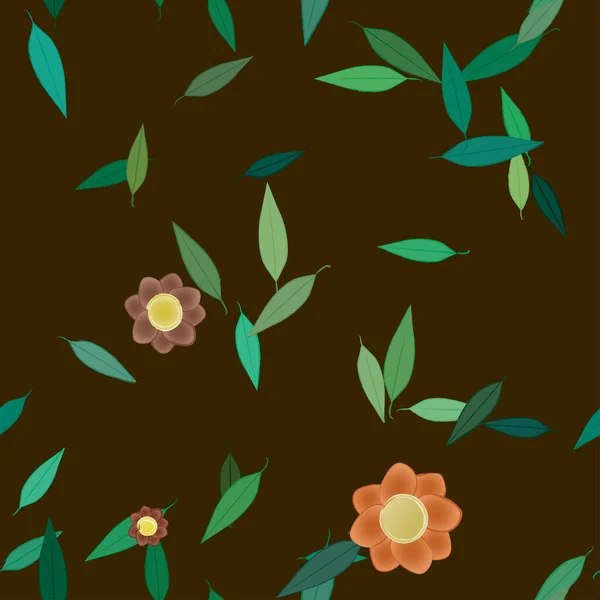 Flores Con Hojas Fondo Sin Costuras Ilustración Vectorial — Archivo Imágenes Vectoriales