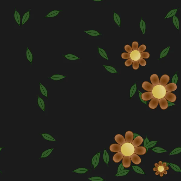 Fleurs Avec Feuilles Fond Sans Couture Illustration Vectorielle — Image vectorielle