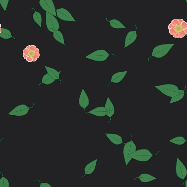 Fleurs Avec Feuilles Fond Sans Couture Illustration Vectorielle — Image vectorielle