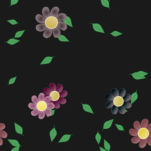 Flores Con Hojas Fondo Sin Costuras Ilustración Vectorial — Archivo Imágenes Vectoriales