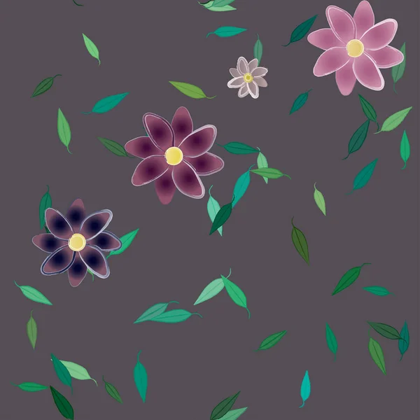 Fleurs Avec Feuilles Fond Sans Couture Illustration Vectorielle — Image vectorielle