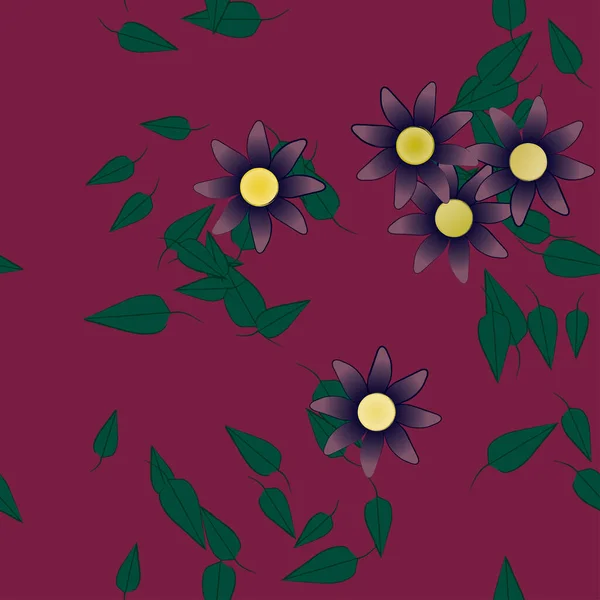 Fleurs Avec Feuilles Fond Sans Couture Illustration Vectorielle — Image vectorielle