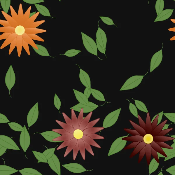 Blumen Mit Blättern Nahtloser Hintergrund Vektorillustration — Stockvektor