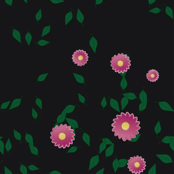 Fleurs Avec Feuilles Fond Sans Couture Illustration Vectorielle — Image vectorielle