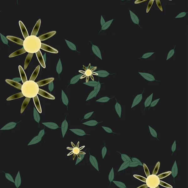 Fleurs Avec Feuilles Fond Sans Couture Illustration Vectorielle — Image vectorielle