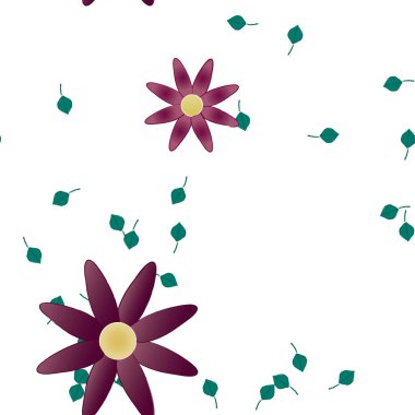 Yeşil yapraklı soyut çiçekler pürüzsüz desen, vektör çizimi