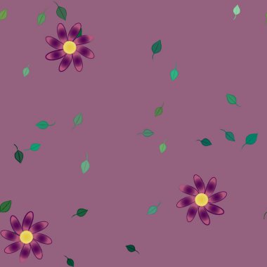 Yeşil yapraklı soyut çiçekler pürüzsüz desen, vektör çizimi